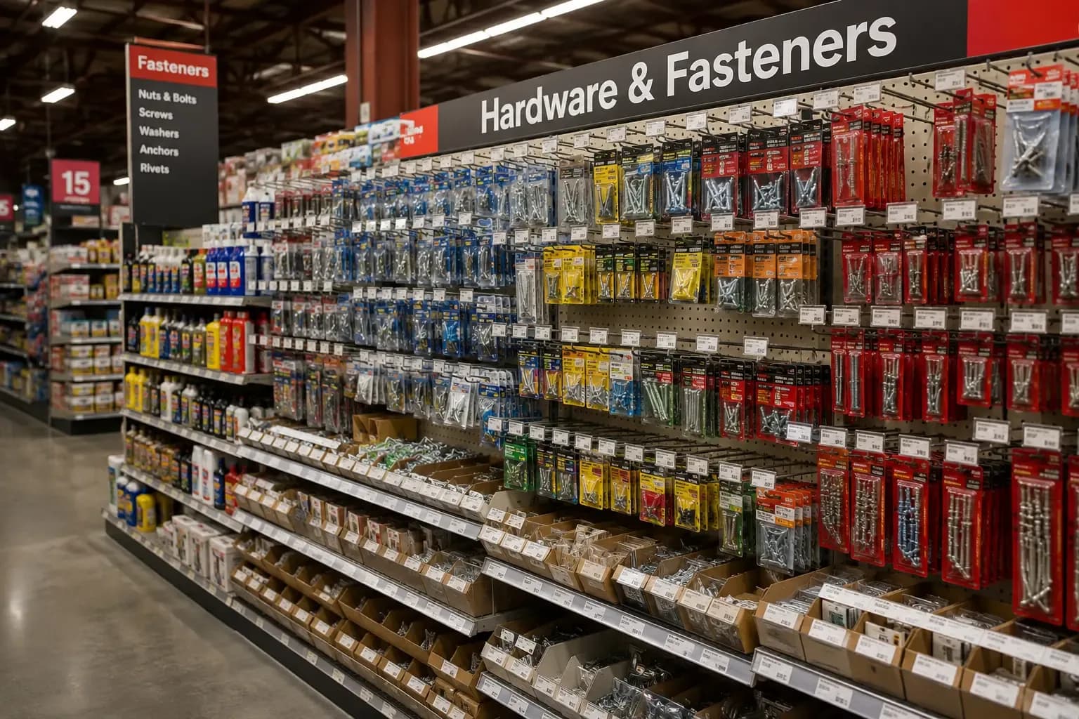 Hardware and fasteners aisle at Weiders Hardware