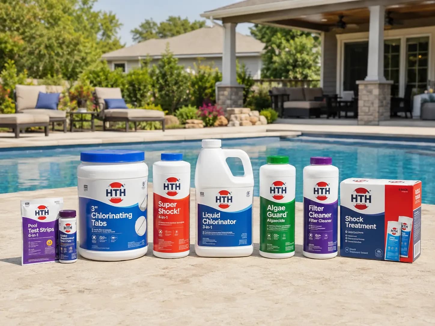 Pool chemicals and cleaning supplies on the shelf at Weiders Ace Hardware in Honeoye Falls, NY
