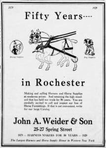 Ad in the Democrat & Chronicle celebrating 50 years in business for John A. Weider & Son