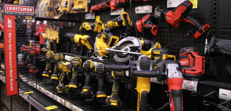 picture of DeWalt and Milwaukee tools on display at Weider's Hardware