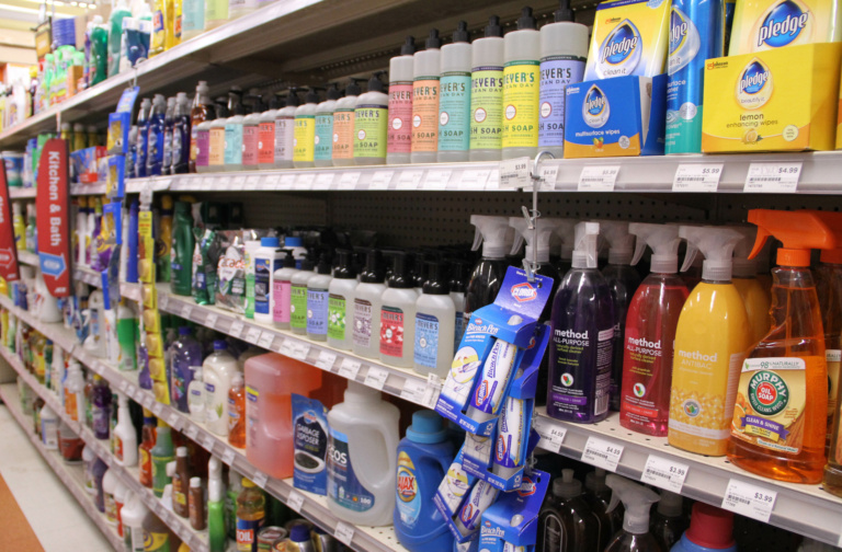 A picture of the cleaning supplies aisle at Weider's Ace Hardware in Honeoye Falls.