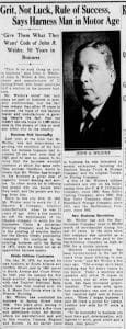 "Grit, not luck, rule of success, says harness man in motor age" Democrat and chronicle article interviews John A. Weider in 1929