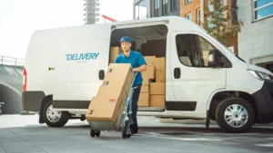 a delivery driver dropping off packages